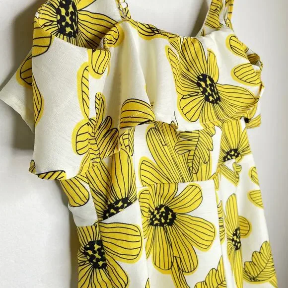 Nasty Gal Sleeveless Yellow Floral Daisy Print Ruffle Tie Front Romper Small - Picture 9 of 15